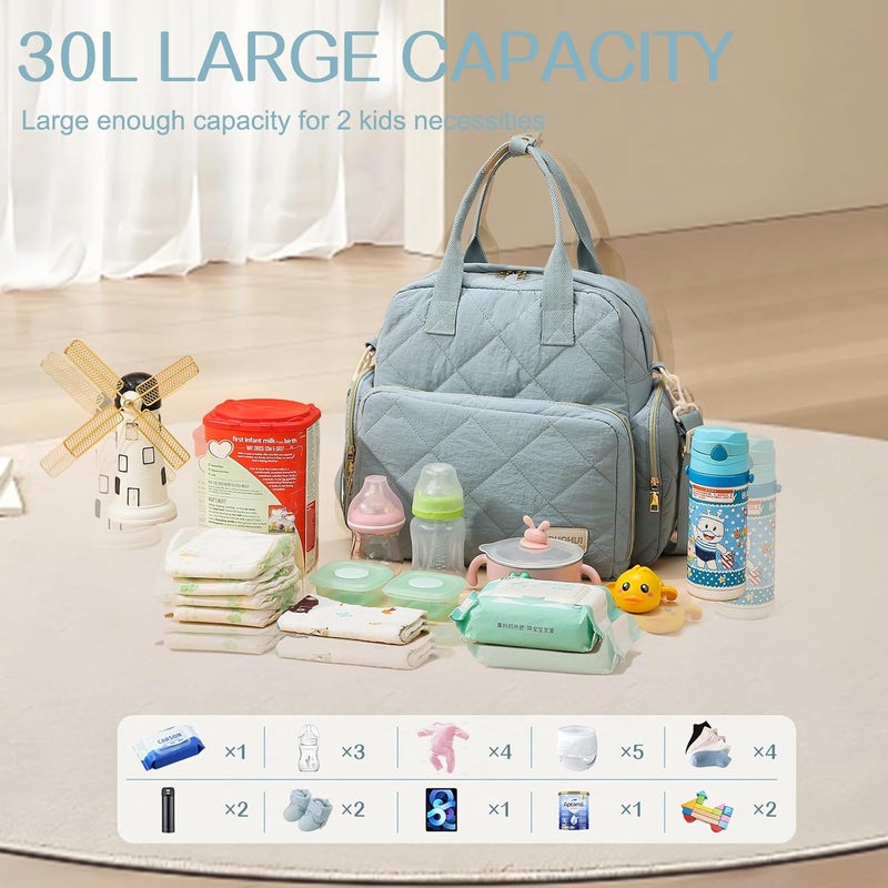 Mozzilog Large Diaper Backpack with Changing Pad, Diapers Baby Bags for Mom with Luggage Pockets, Convertible Mommy Hospital Bag for Women Labor Delivery(Blue) - Image 3